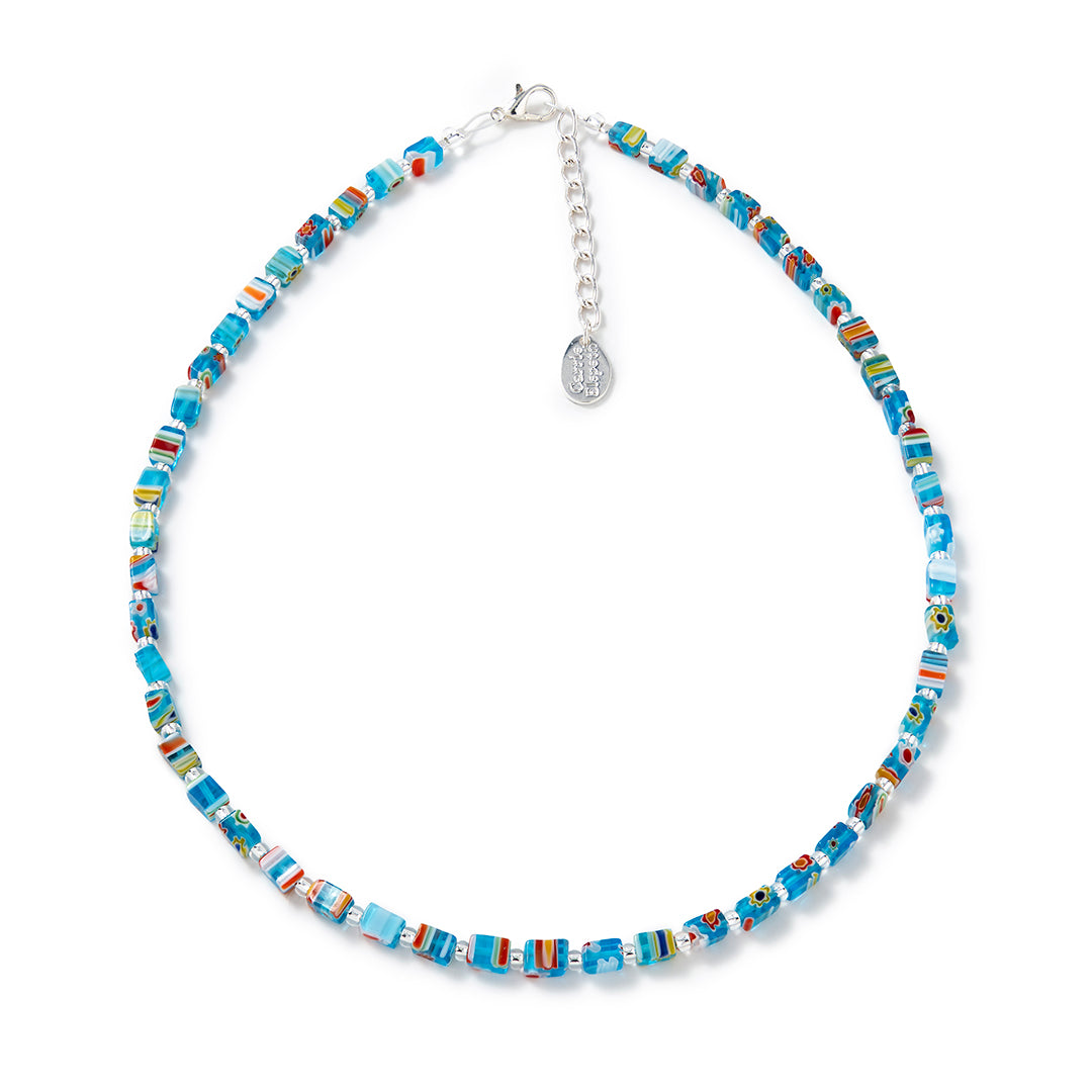 Turquoise Millefiori Cubes Full Necklace by Carrie Elspeth