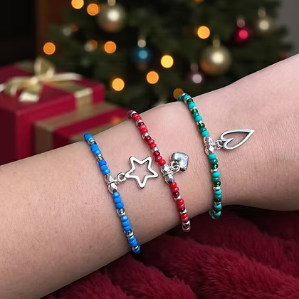 Merry Little Christmas Beaded Green & Silver Bracelet by Carrie Elspeth