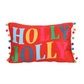 Red Holly Jolly Cushion with Pom Poms