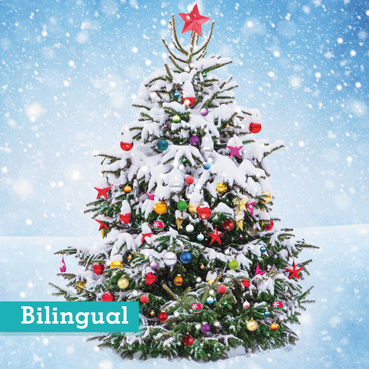 Adorned Christmas Tree Christmas Cards pack of 10 Bilingual greeting