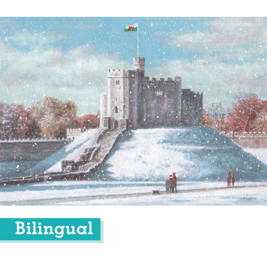 Festive Cardiff Castle Christmas cards pack of 10 bilingual greeting
