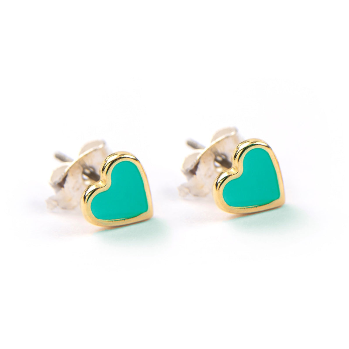 Teal Enamel Heart Stud Gold Plated Earrings by Carrie Elspeth