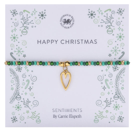 Happy Christmas Beaded Green & Gold Bracelet by Carrie Elspeth