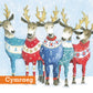 Reindeer Knits Christmas Cards Welsh Cymraeg Greeting Pack of 10