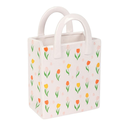 Tulip Print Ceramic Bag-Shaped Flower Vase
