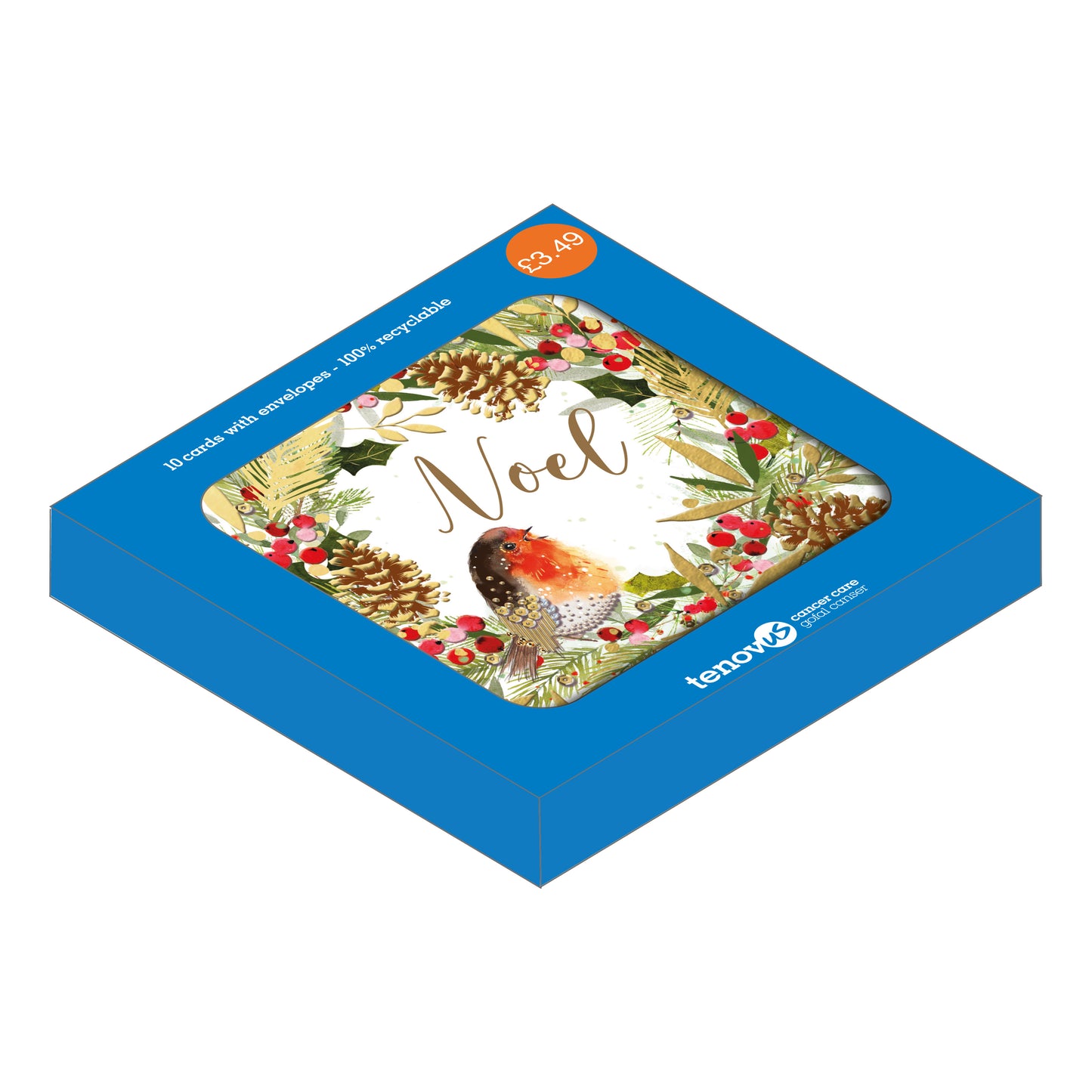 Gold Floral Noel Christmas Cards Pack of 10 English Greeting
