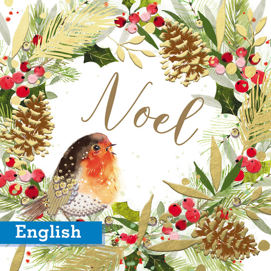 Gold Floral Noel Christmas Cards Pack of 10 English Greeting