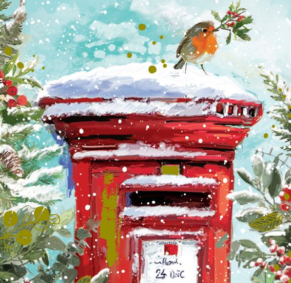 Robin on Post Box Christmas Cards English Pack of 10