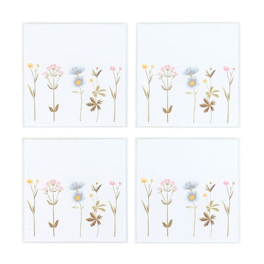 Floral Glass Coaster Set