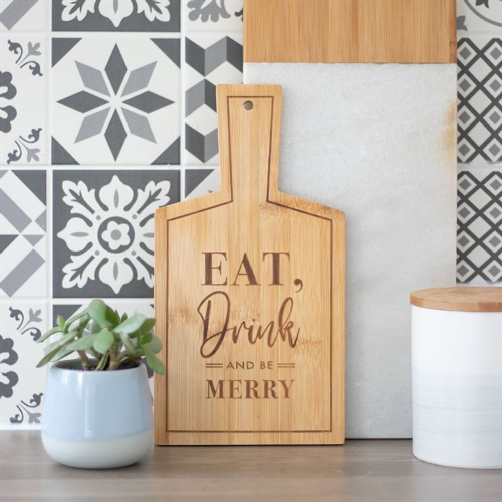 Eat, Drink and Be Merry Small Bamboo Serving Board