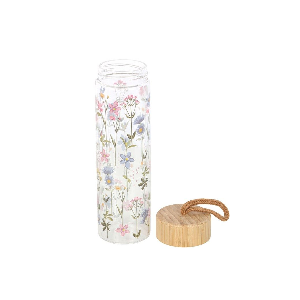 Floral Print Glass Water Bottle