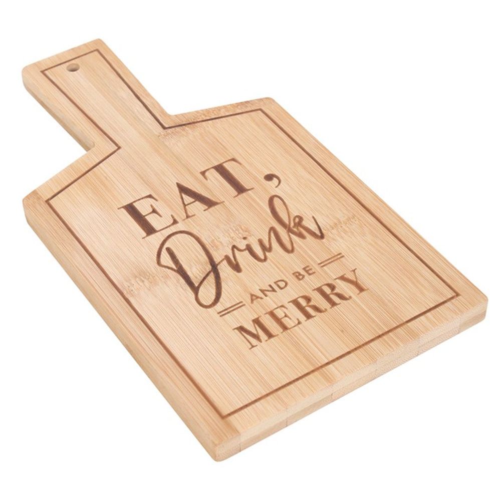 Eat, Drink and Be Merry Small Bamboo Serving Board