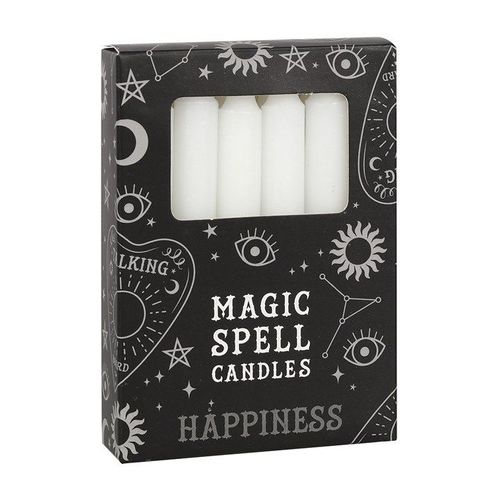 Set of 12 White 'Happiness' Candles
