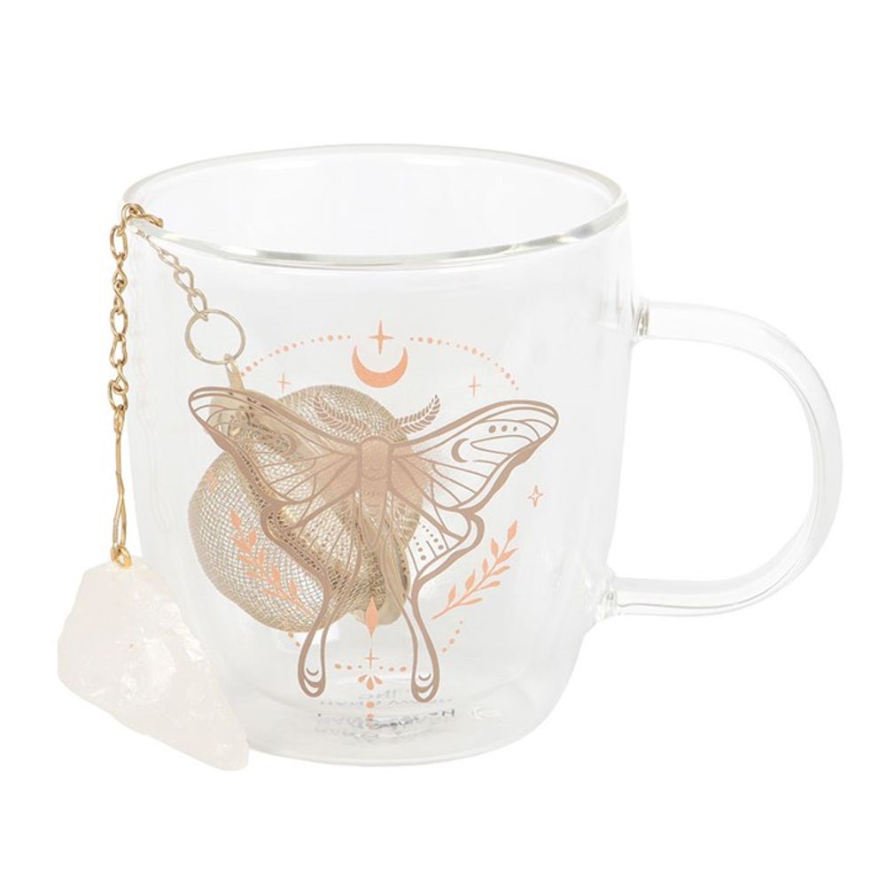 Luna Moth Double Walled Glass Mug with Crystal Tea Infuser